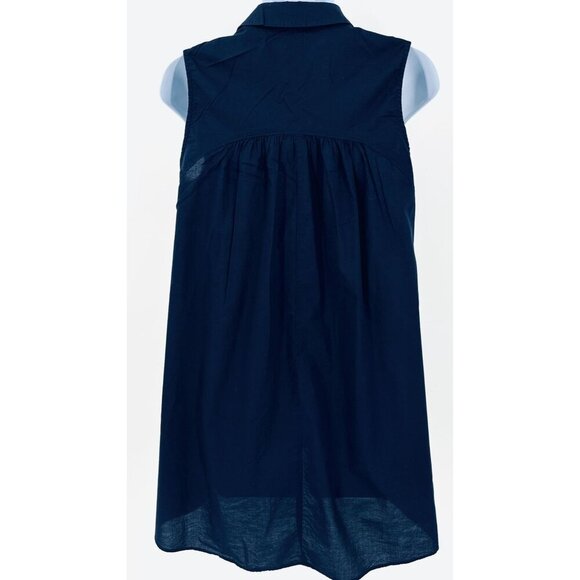 Anthropologie HD In Paris Sleeveless Button Up Shirt  Size 4 Navy Blue High Low - Picture 13 of 15